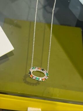 Multicolor open frame necklace from Kendrascott in rhodium finish